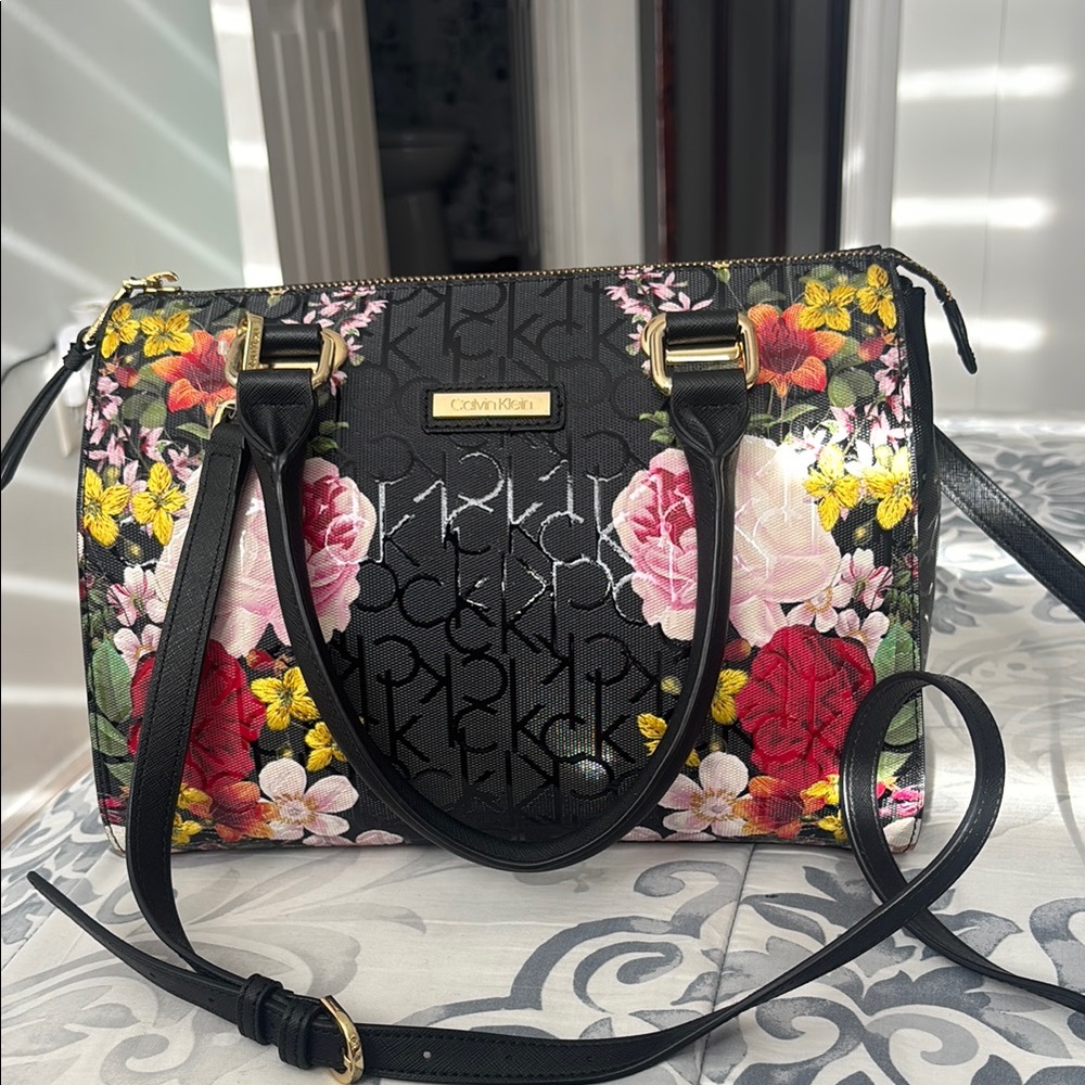 Calvin Klein Black Floral Satchel (accepting offers)